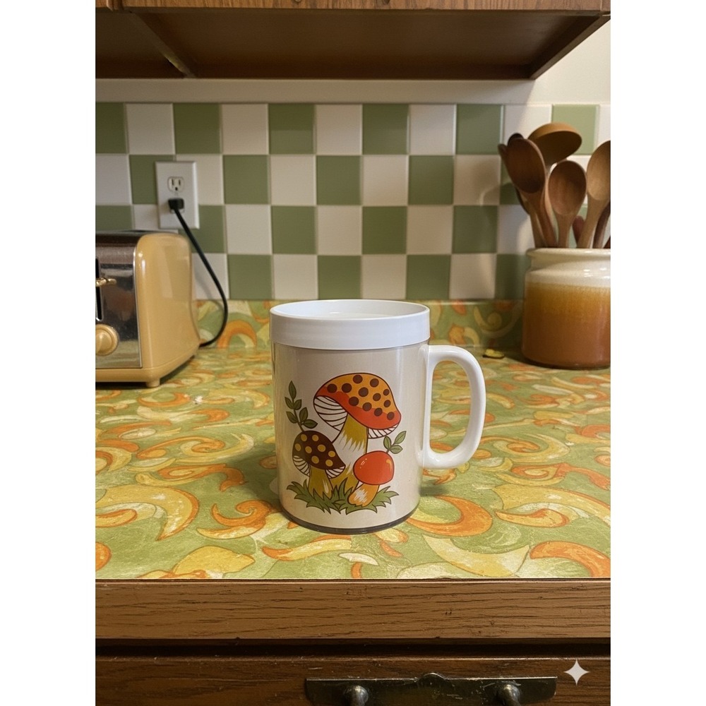 Vintage Thermo Serv Sears & Roebuck Merry Mushroom Plastic Mug